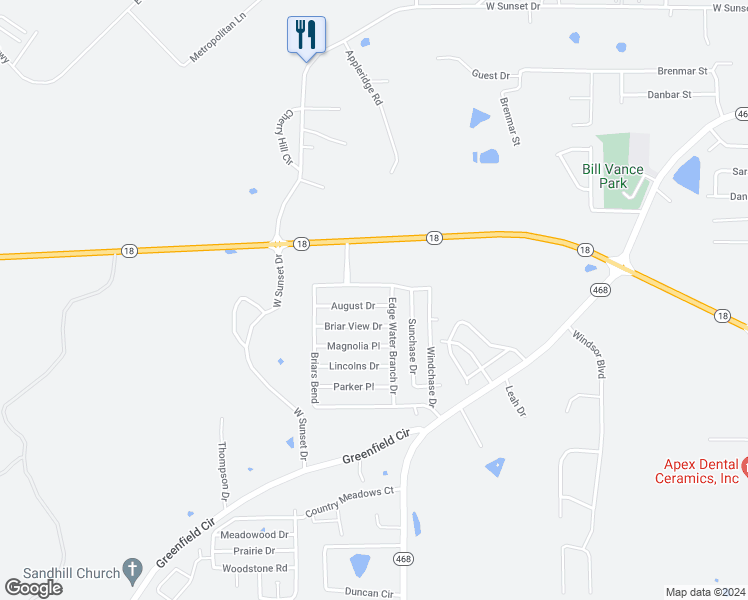 map of restaurants, bars, coffee shops, grocery stores, and more near 275 August Drive in Brandon