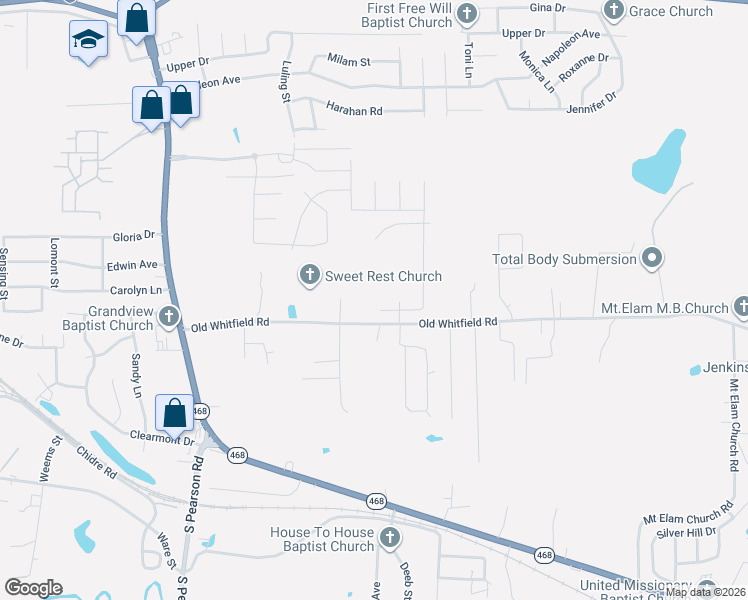 map of restaurants, bars, coffee shops, grocery stores, and more near 221-259 Old Whitfield Road in Pearl