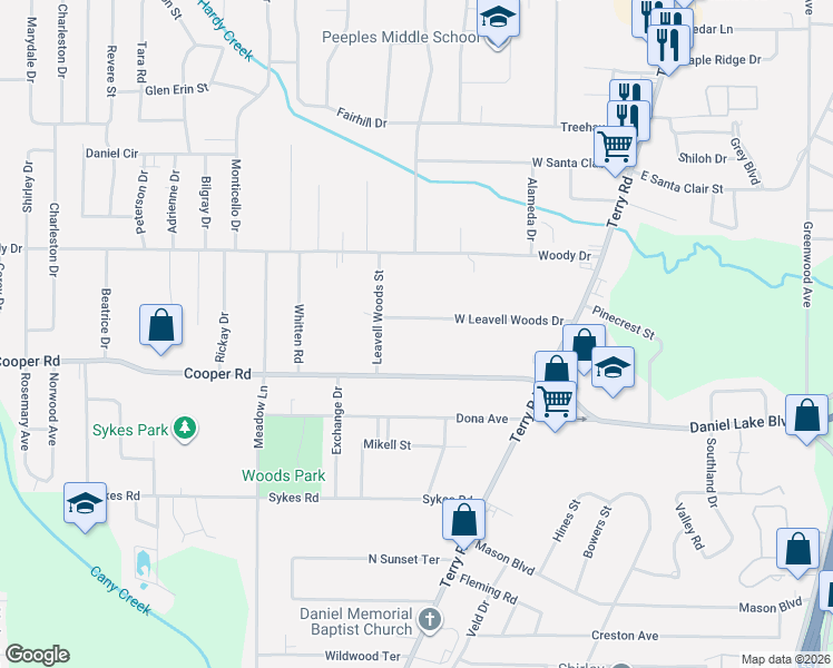 map of restaurants, bars, coffee shops, grocery stores, and more near 308 East Leavell Woods Drive in Jackson