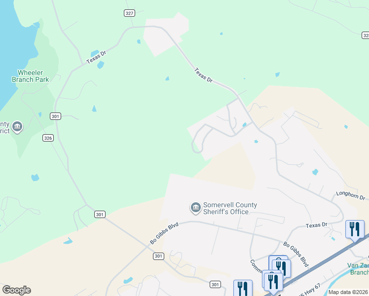 map of restaurants, bars, coffee shops, grocery stores, and more near 150 Valley View Street in Glen Rose