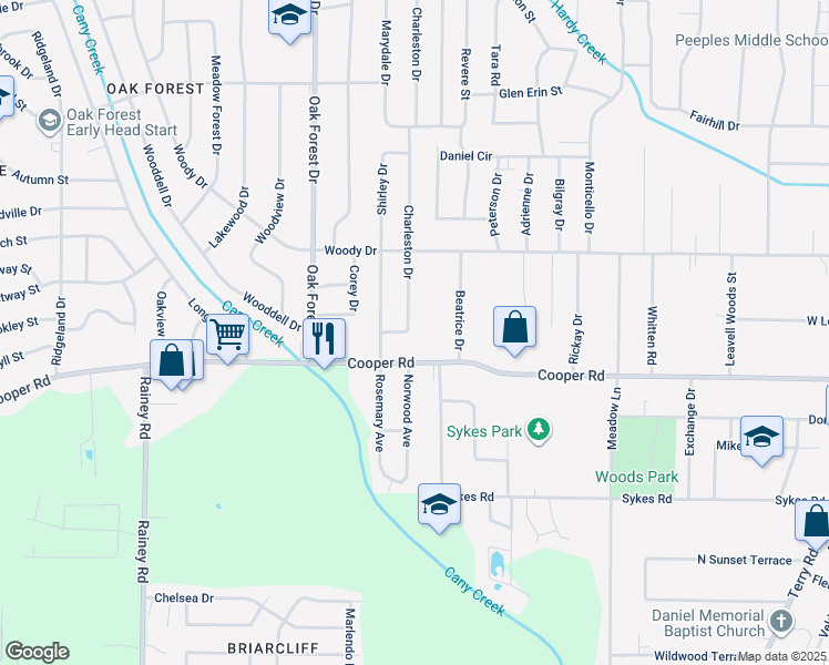 map of restaurants, bars, coffee shops, grocery stores, and more near 3350 Charleston Drive in Jackson