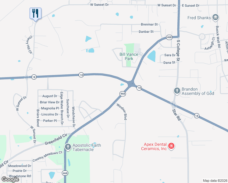 map of restaurants, bars, coffee shops, grocery stores, and more near 350 Whitfield Road in Brandon
