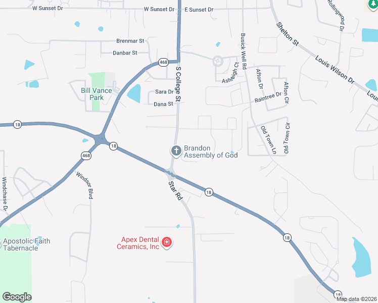map of restaurants, bars, coffee shops, grocery stores, and more near 991 South College Street in Brandon