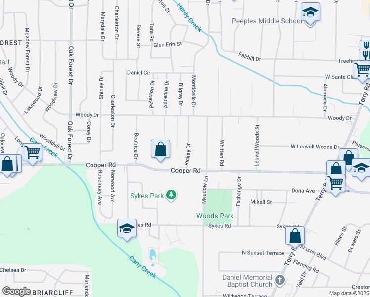 map of restaurants, bars, coffee shops, grocery stores, and more near 3327 Rickay Drive in Jackson