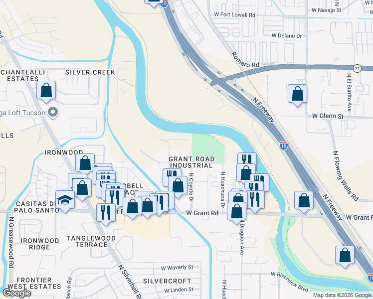 map of restaurants, bars, coffee shops, grocery stores, and more near 1850 West Copper Street in Tucson
