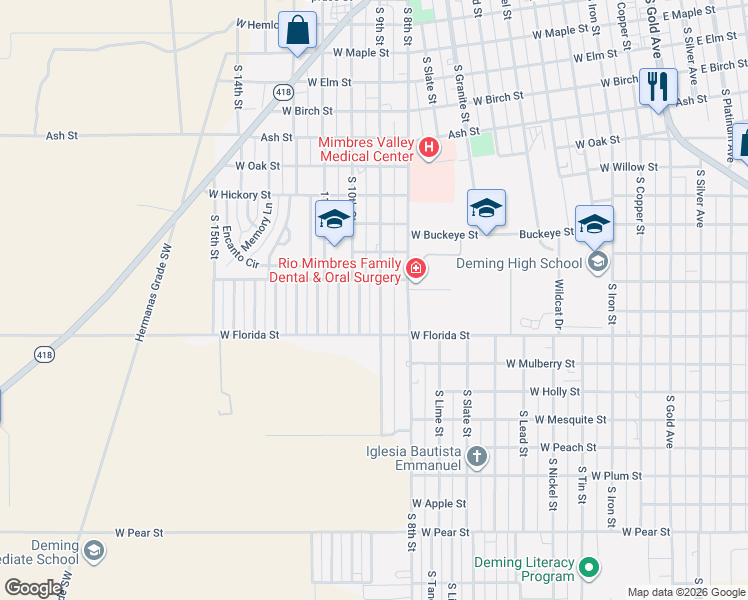 map of restaurants, bars, coffee shops, grocery stores, and more near 1301 South Socorro Street in Deming