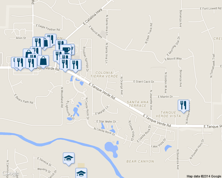 map of restaurants, bars, coffee shops, grocery stores, and more near 9450 E Plaza Oaxaca in Tucson