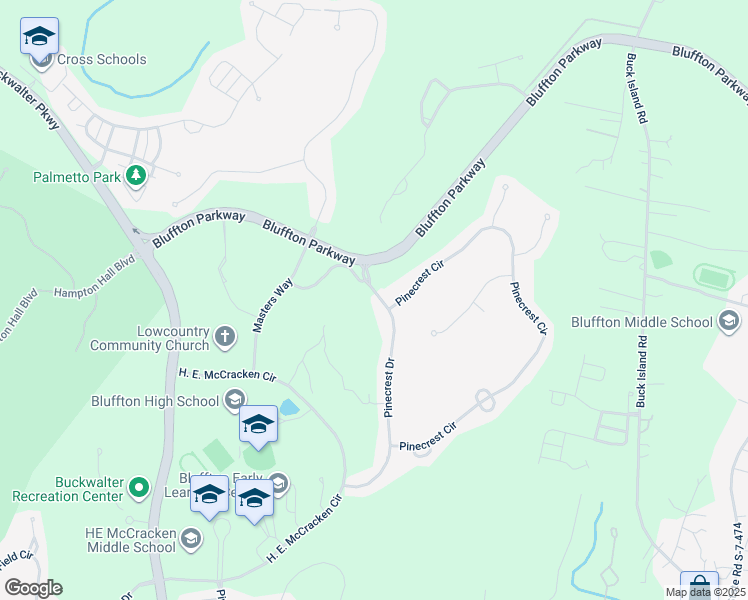 map of restaurants, bars, coffee shops, grocery stores, and more near 102 Pinecrest Drive in Bluffton