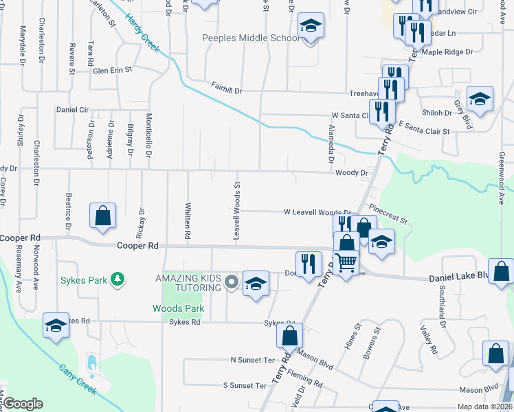 map of restaurants, bars, coffee shops, grocery stores, and more near 276 West Leavell Woods Drive in Jackson