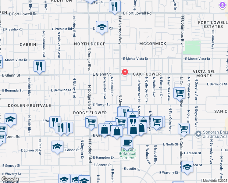 map of restaurants, bars, coffee shops, grocery stores, and more near 2660 North Haskell Drive in Tucson