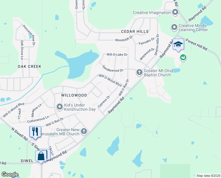 map of restaurants, bars, coffee shops, grocery stores, and more near 114 Sycamore Ln in Jackson