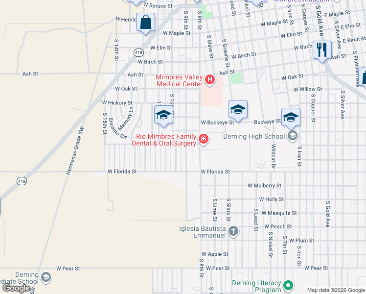 map of restaurants, bars, coffee shops, grocery stores, and more near 1301 South Socorro Street in Deming