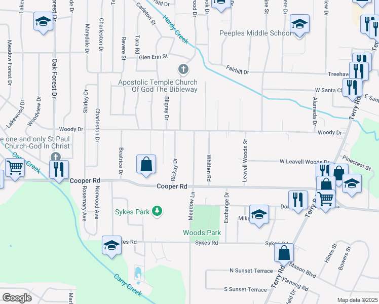 map of restaurants, bars, coffee shops, grocery stores, and more near 3243 Meadow Ln in Jackson