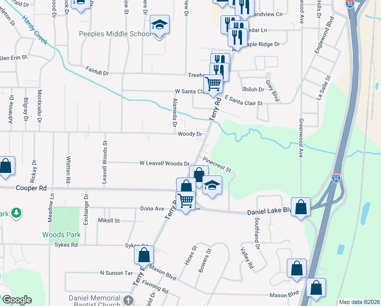 map of restaurants, bars, coffee shops, grocery stores, and more near 3257 Terry Road in Jackson