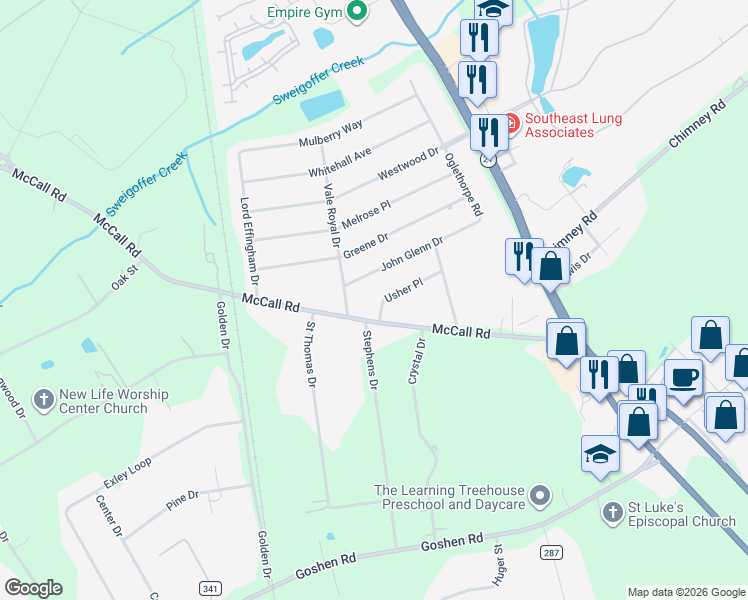 map of restaurants, bars, coffee shops, grocery stores, and more near 122 Usher Place in Rincon