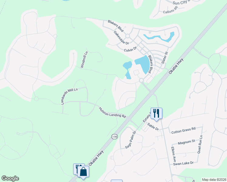 map of restaurants, bars, coffee shops, grocery stores, and more near 124 Hopper Ridge Road in Bluffton