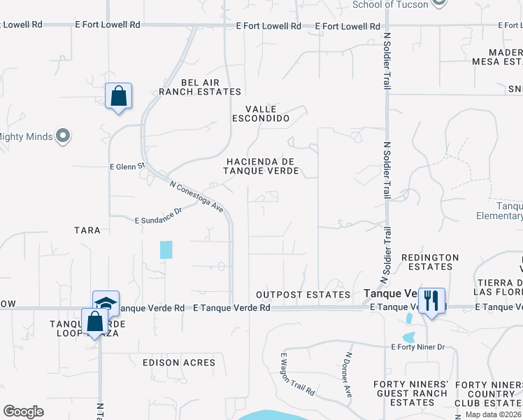 map of restaurants, bars, coffee shops, grocery stores, and more near 11561 East Tanque Verde Road in Tucson