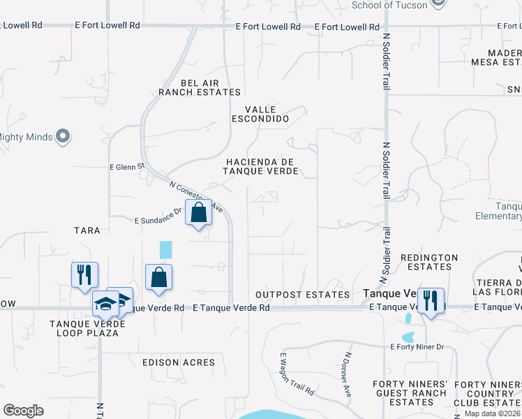 map of restaurants, bars, coffee shops, grocery stores, and more near 11561 East Tanque Verde Road in Tucson