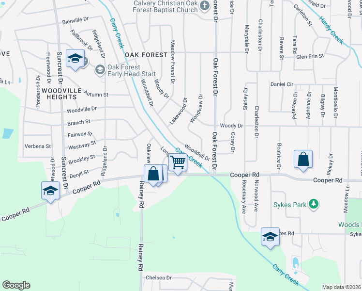 map of restaurants, bars, coffee shops, grocery stores, and more near 1145 Wooddell Drive in Jackson