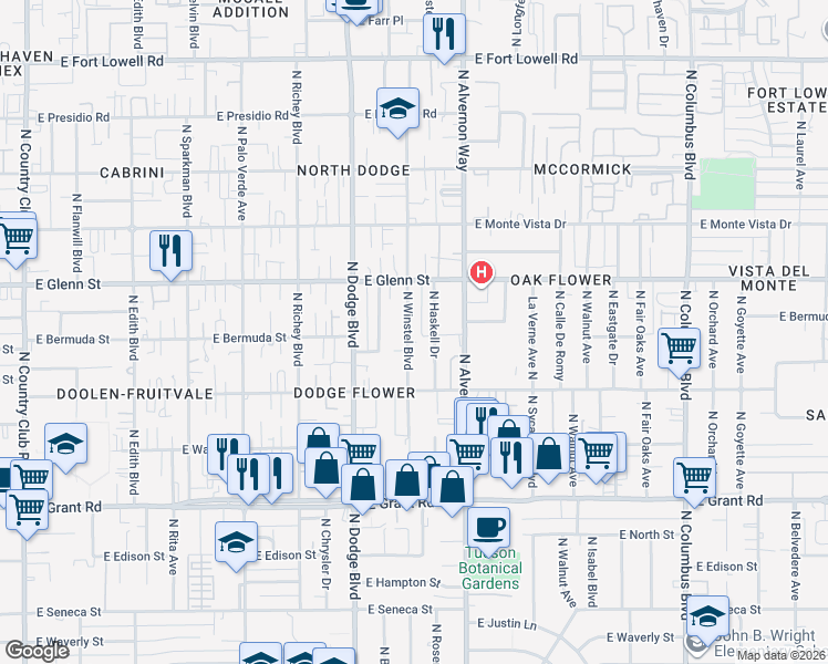 map of restaurants, bars, coffee shops, grocery stores, and more near 2702 North Winstel Boulevard in Tucson
