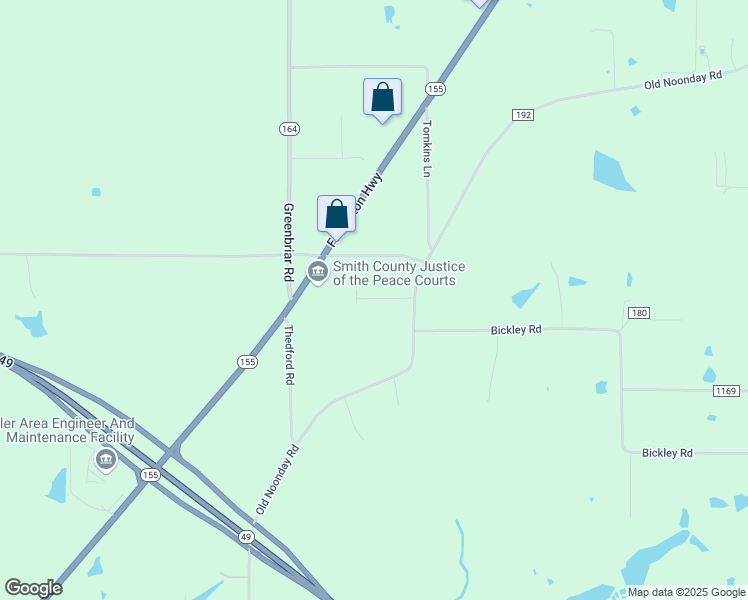 map of restaurants, bars, coffee shops, grocery stores, and more near 15428 County Road 192 in Tyler
