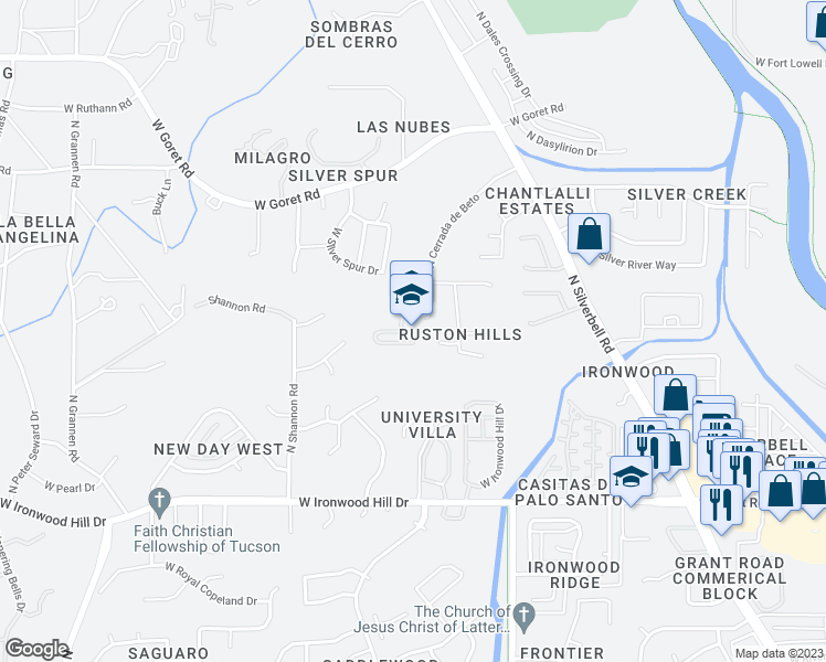 map of restaurants, bars, coffee shops, grocery stores, and more near 2797 North Cerrada de Beto in Tucson