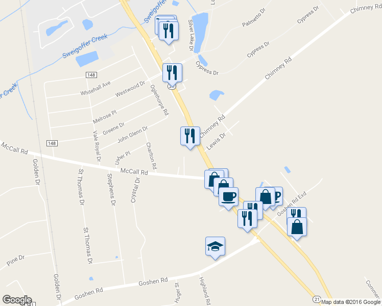 map of restaurants, bars, coffee shops, grocery stores, and more near 5926 Highway 21 in Rincon