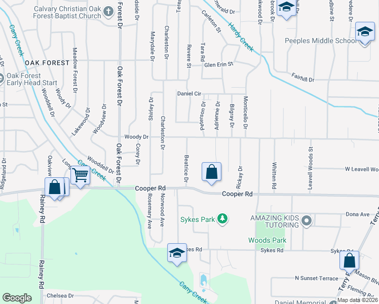 map of restaurants, bars, coffee shops, grocery stores, and more near 3241 Beatrice Drive in Jackson