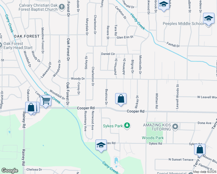 map of restaurants, bars, coffee shops, grocery stores, and more near 3241 Beatrice Drive in Jackson