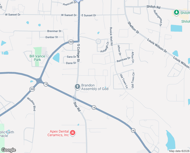 map of restaurants, bars, coffee shops, grocery stores, and more near 130 Walnut Drive in Brandon