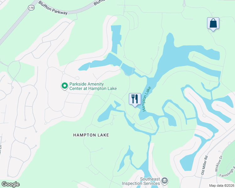map of restaurants, bars, coffee shops, grocery stores, and more near 312 Hampton Lake Crossing in Bluffton