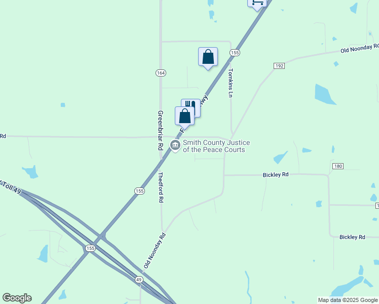 map of restaurants, bars, coffee shops, grocery stores, and more near 15428 County Road 192 in Tyler