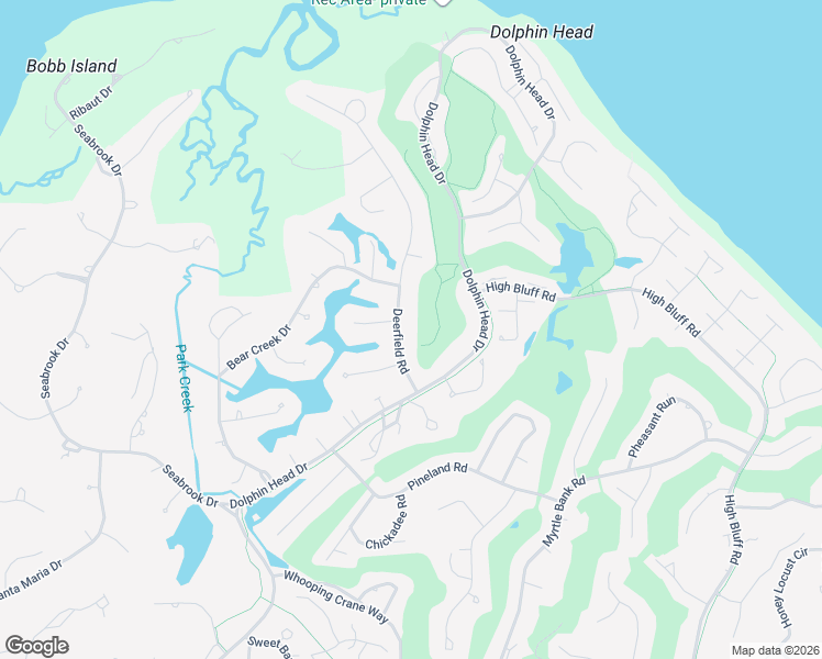 map of restaurants, bars, coffee shops, grocery stores, and more near 16 Deerfield Road in Hilton Head Island