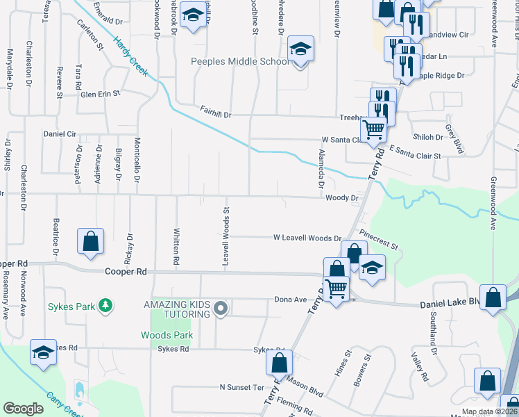 map of restaurants, bars, coffee shops, grocery stores, and more near 258 Woody Drive in Jackson