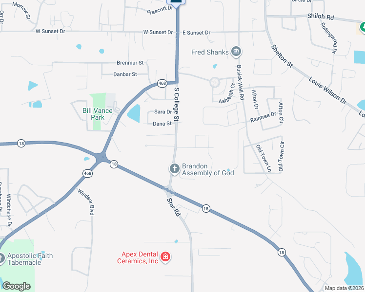 map of restaurants, bars, coffee shops, grocery stores, and more near 935 South College Street in Brandon