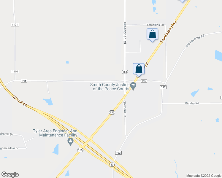map of restaurants, bars, coffee shops, grocery stores, and more near 15380 County Road 1125 in Tyler