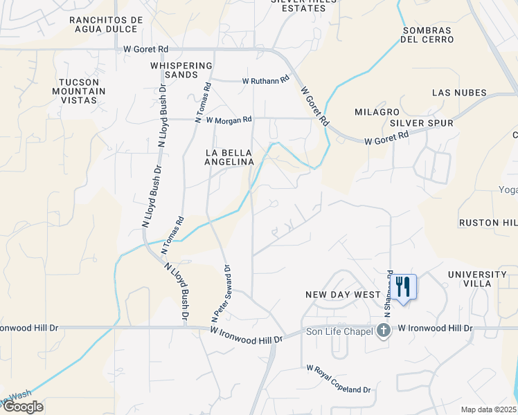 map of restaurants, bars, coffee shops, grocery stores, and more near 2720 North Grannen Road in Tucson