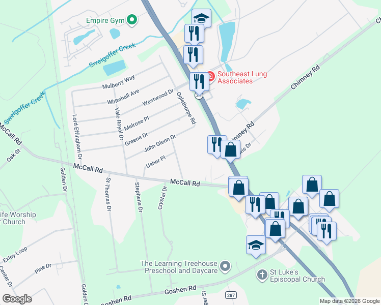 map of restaurants, bars, coffee shops, grocery stores, and more near 5475 McCall Road in Rincon
