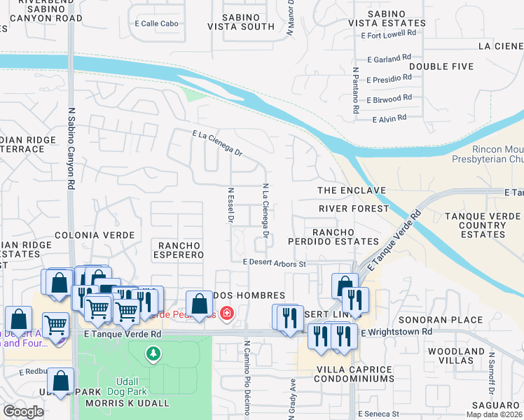 map of restaurants, bars, coffee shops, grocery stores, and more near 2761 Dos Mujeres Avenue in Tucson