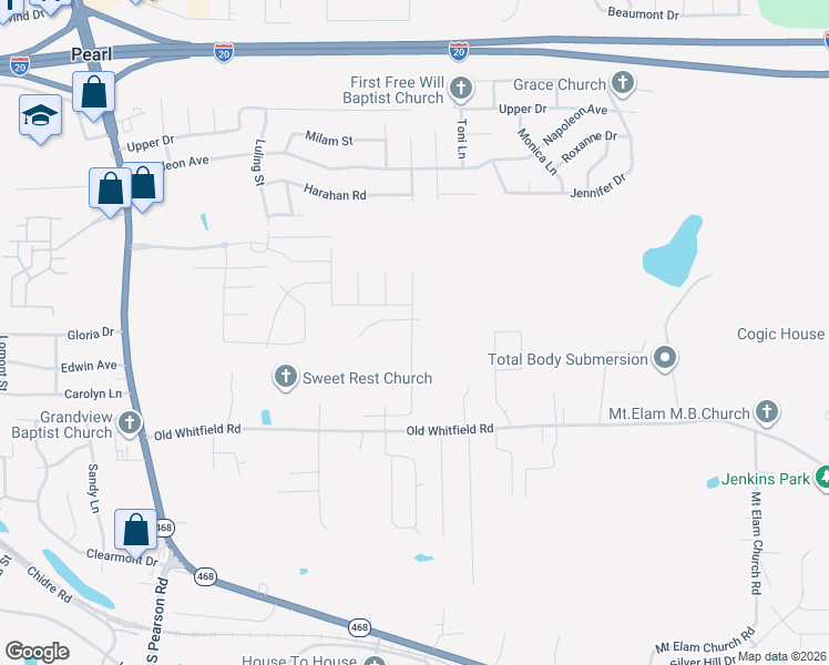 map of restaurants, bars, coffee shops, grocery stores, and more near 417 Old Whitfield Road in Pearl