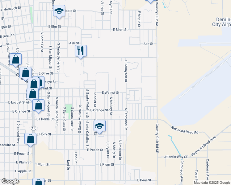 map of restaurants, bars, coffee shops, grocery stores, and more near 1101 South Shelly Drive in Deming