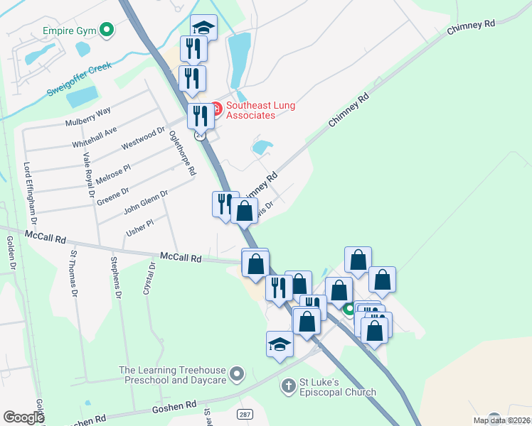 map of restaurants, bars, coffee shops, grocery stores, and more near 145 Lewis Drive in Rincon