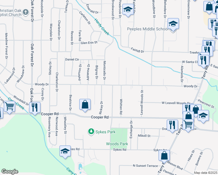 map of restaurants, bars, coffee shops, grocery stores, and more near 475 Woody Drive in Jackson