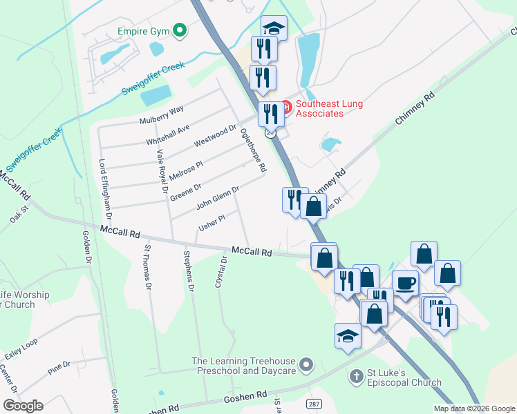 map of restaurants, bars, coffee shops, grocery stores, and more near 5475 McCall Road in Rincon