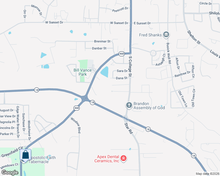 map of restaurants, bars, coffee shops, grocery stores, and more near 1035 College South Cove in Brandon