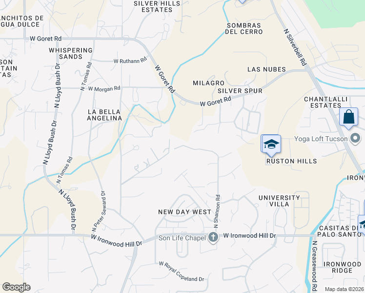map of restaurants, bars, coffee shops, grocery stores, and more near 2745 North Shannon Road in Tucson