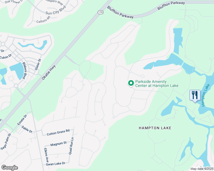 map of restaurants, bars, coffee shops, grocery stores, and more near 331 Castaway Drive in Bluffton