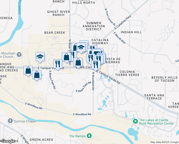 map of restaurants, bars, coffee shops, grocery stores, and more near in Tucson