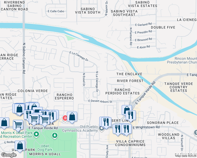 map of restaurants, bars, coffee shops, grocery stores, and more near 2761 Dos Mujeres Avenue in Tucson