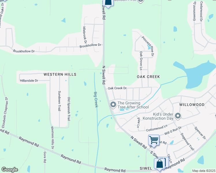 map of restaurants, bars, coffee shops, grocery stores, and more near 5066 Oak Creek Drive in Jackson